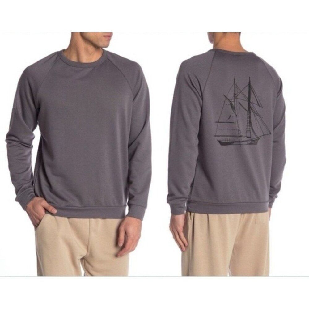 Onia Mens Gray Black Sailing Boat Raglan Long Sleeve Sweatshirt Sweater Medium